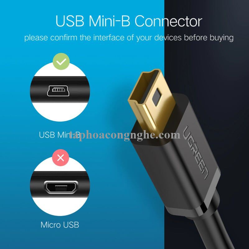 Ugreen 10354 0.5M màu Đen Cáp sạc truyền dữ liệu USB 2.0 sang MINI USB đầu mạ vàng US132 30010354
